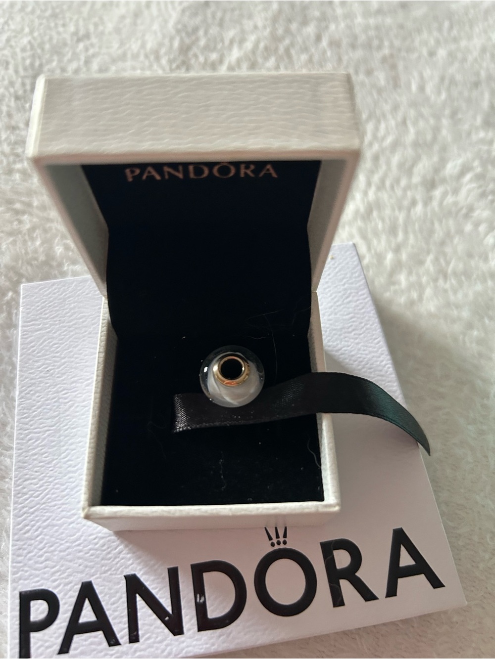 Pandora White Glass Charm with Gold Core